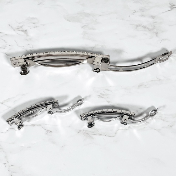3 Piece Silver Crystal Hair Barrettes - Picture 4 of 8